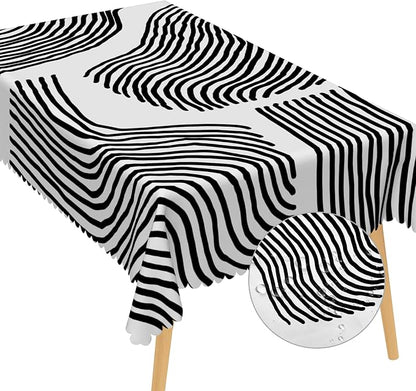 Black White Stripes Table Cloth for Rectangle Chic Striped Tablecloths Polyester Vintage for Picnic Party Dinner Aesthetic Wrinkle Oil-Proof Resistant Table Cover for Dining Table 70x140 Inch