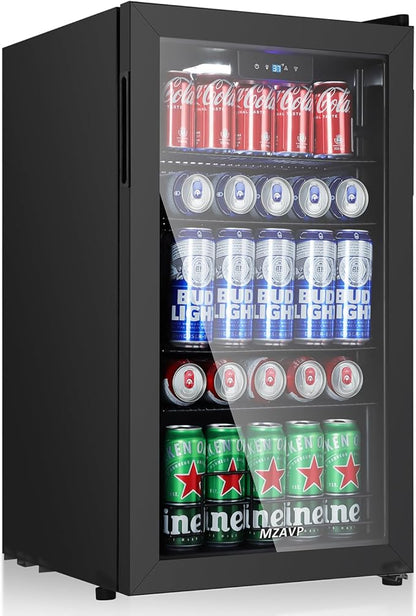 Beverage Refrigerator Cooler, 120 Can Mini Fridge with Digital Temperature Display for Soda Beer, 3 Cu.Ft Drink Fridge with White Indicator Light & Reversible Door - Black