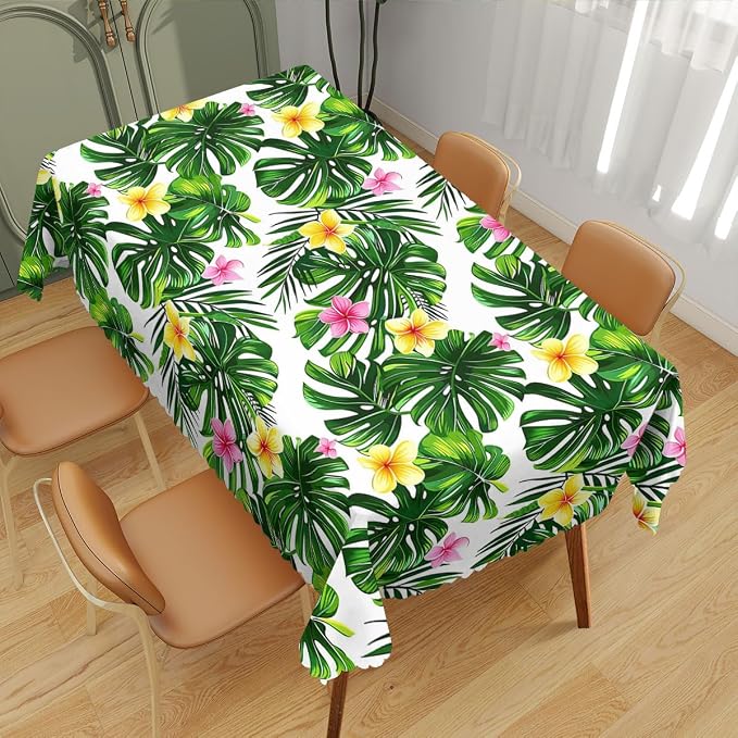 Palm Leaves Decorative Rectangle Table Cloth Hawaii Green Tropical Leave Flower Rectangle Polyester Table Cloths Kitchen Table Cover for Dining BBQ Picnic Coffee Table 52" x 70" 4-6 Seats