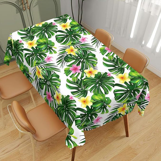 Palm Leaves Decorative Rectangle Table Cloth Hawaii Green Tropical Leave Flower Rectangle Polyester Table Cloths Kitchen Table Cover for Dining BBQ Picnic Coffee Table 52" x 70" 4-6 Seats