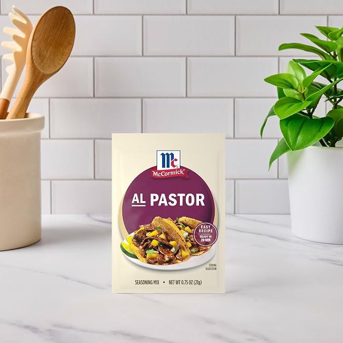 McCormick Seasoning Mix, Al Pastor, Smoky, Tangy & Savory Al Pastor for Tacos, Rice Bowls & Burritos, Ready to Serve In 20 Minutes, 0.75 oz (Pack of 12)
