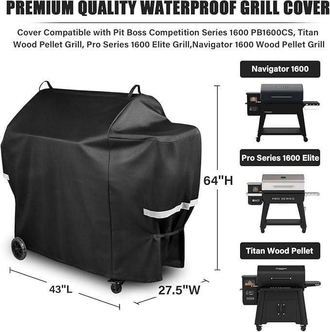 Grill Cover for Pit Boss Navigator 1600M Pellet Grill - 600D Heavy Duty Cover Compatible with PitBoss Competition Series 1600 PB1600CS,Titan Wood Pellet Grill,Pro Series 1600 Elite Grill