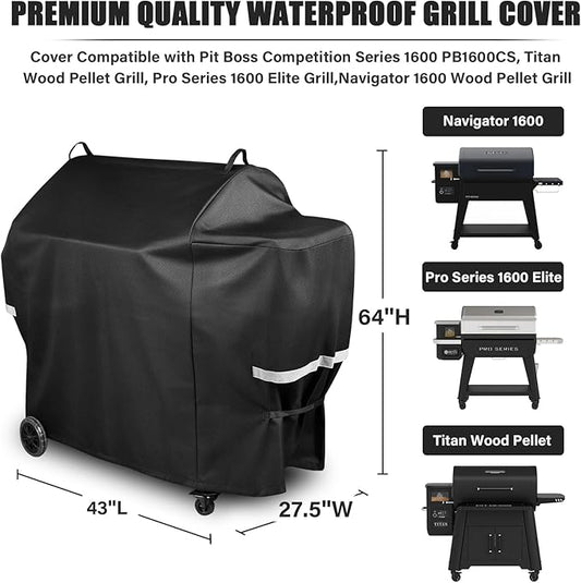 Grill Cover for Pit Boss Navigator 1600M Pellet Grill - 600D Heavy Duty Cover Compatible with PitBoss Competition Series 1600 PB1600CS,Titan Wood Pellet Grill,Pro Series 1600 Elite Grill