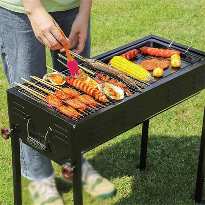 Portable Charcoal Grill for Camping BBQ, Thickened Outdoor Barbecue Grill with Edge Treatment, Home Use BBQ Grill for Easy Cleaning,66.5 * 30.5 * 70Cm-D