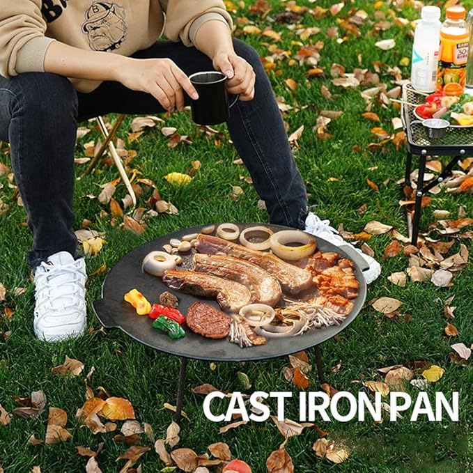 Outdoor Large Charcoal Grill Plate, Large Cake Pit, Cast Iron Pan, Camping Frying Pan, Driving Wrought Iron Grill, Barbecue Grill, Portable Folding Grill,M