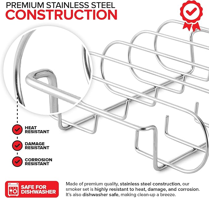 Modern Innovations Grill Racks, Chicken Leg Rack Drumstick Holder, Beer Can Chicken Holder Butt Stand, BBQ Smoke Rib Rack, Smoker Accessories Gifts For Men, Smoking and Grilling Gift Set