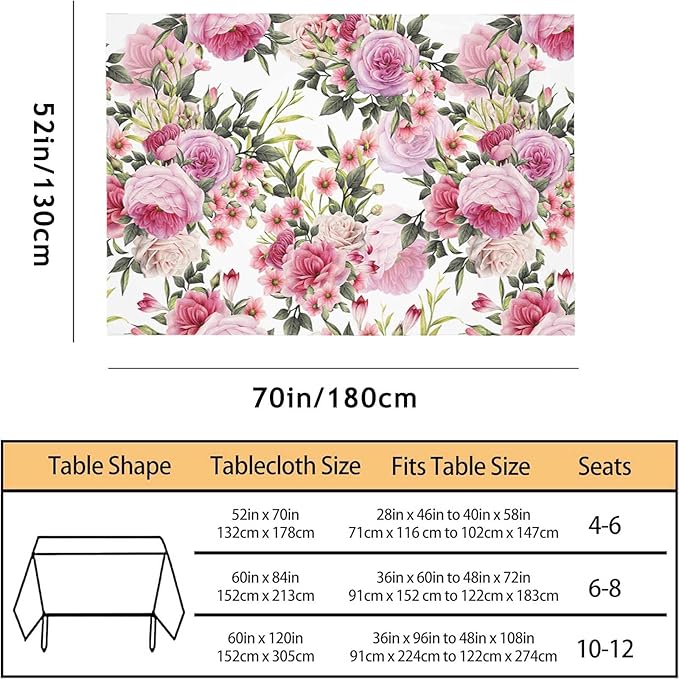 TKS MITLAN Roses Tablecloth 52 x 70 Inch Rectangular Wreath Pretty Floral Pink Peony Flowers Bud Leaf Bouquet Elegance Oblong Table Cloth Kitchen Table Decorations for Home Dinner Party