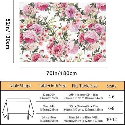 TKS MITLAN Roses Tablecloth 52 x 70 Inch Rectangular Wreath Pretty Floral Pink Peony Flowers Bud Leaf Bouquet Elegance Oblong Table Cloth Kitchen Table Decorations for Home Dinner Party