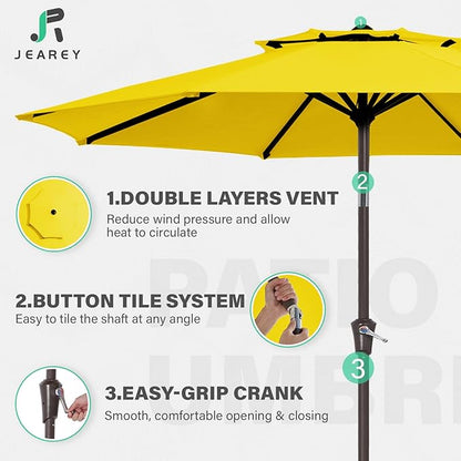 JEAREY 9' 2-Tiers Patio Umbrellas Outdoor Table Market Umbrella w/Push Button Tilt/Crank, 8 Sturdy Ribs, UV Protection Waterproof Sunproof(Yellow)