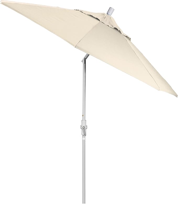 California Umbrella 9' Round Aluminum Market Umbrella, Crank Lift, Collar Tilt, White Pole, Antique Beige Olefin