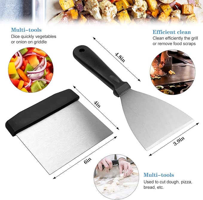 Flat Top Griddle Accessories Set for Blackstone and Camp Chef | Professional Grill Spatula Set with Burger Spatulas Scraper, BBQ Tool Utensils Kit for Men Outdoor Grills Cooking