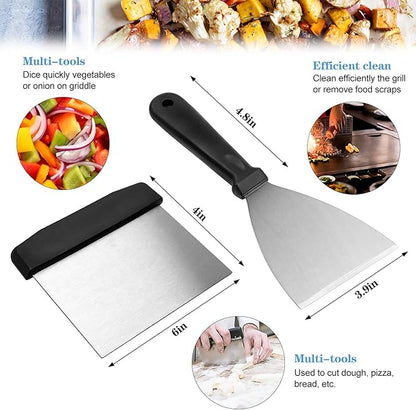 Flat Top Griddle Accessories Set for Blackstone and Camp Chef | Professional Grill Spatula Set with Burger Spatulas Scraper, BBQ Tool Utensils Kit for Men Outdoor Grills Cooking