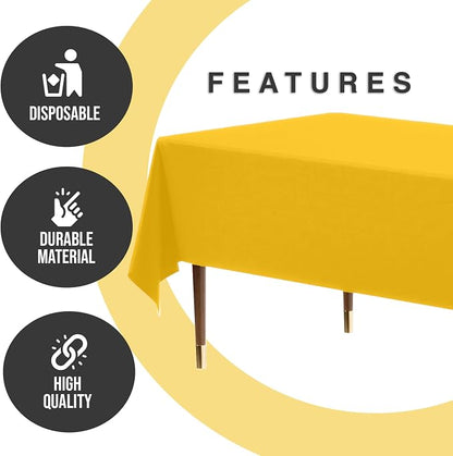 Exquisite 66% Thicker Premium Plastic Table Cloth Rectangle Table Cover 0.5 Mil 24 Pack Yellow Table Cloth 54 Inch x 108 Inch Disposable Tablecloth Won't Tear Easily Like Cheap Thin Brands