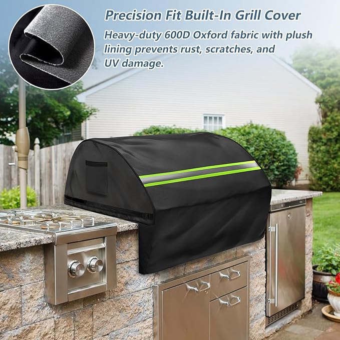Built in Grill Cover for Summerset Sizzler 32-Inch - Heavy Duty 600D Waterproof with Reflective Strips and Plush Lining,Protects The Built in Grill While Enhancing its Visual Appeal,Black