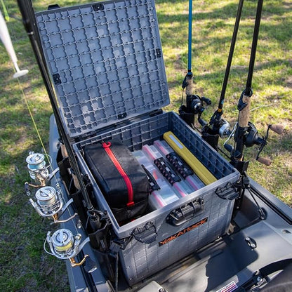 YakAttack BlackPak Pro 16" x 16" Kayak Fishing Crate with 6 Rod Holders - Battleship Grey | Tackle Storage Box & Fishing Gear Organizer | Lightweight, Durable & Customizable Kayak Fishing Accessory