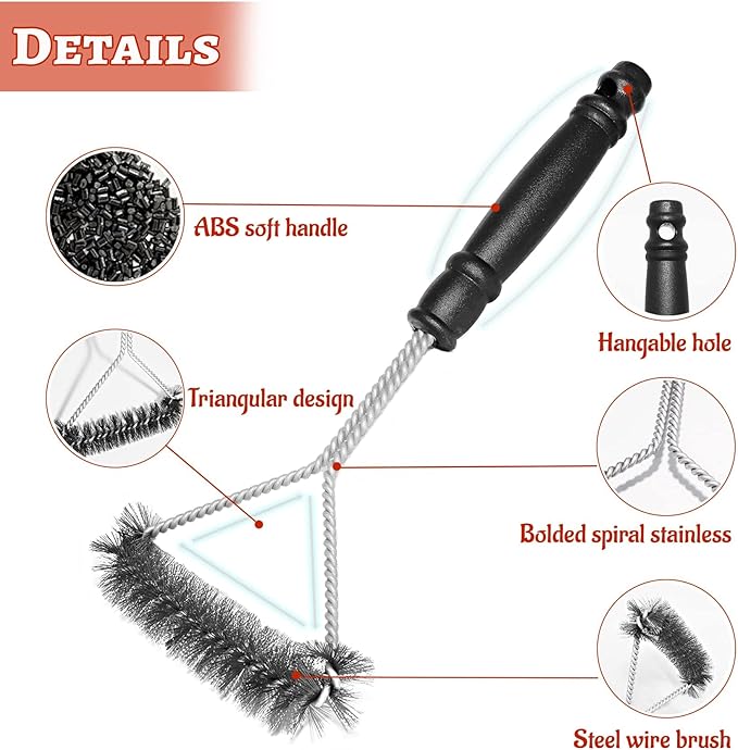 VNIMTI Grill Brush 2 Packs, BBQ Brush Bristle Free & Wire Combined, Grill Cleaning Brush for Outdoor Grill, Ideal Grill Accessories Gifts for Party Vacation Holiday - Black