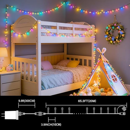 66ft Christmas Decorative Mini Lights, 200 LED Green Wire Fairy Starry String Lights Plug in, 16 Lighting Modes for Outdoor Xmas Tree Wedding Party Decoration (Warm and Multicolor)