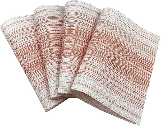 Placemat,Blending Color Durable Woven Vinyl Placemat Washable Heat-Resistant Anti-Skid Kitchen Dining Table Mats (Set of 4, Red with White)
