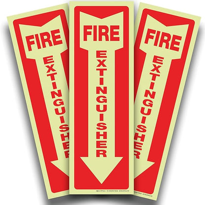 iSYFIX Fire Extinguisher Glow in the Dark Sticker Sign – 3 Pack 4x12 Inch – Premium Self-Adhesive Vinyl, Laminated for Ultimate UV, Weather, Scratch, Water and Fade Resistance, Indoor and Outdoor