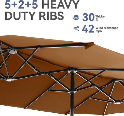 GREEN PARTY 13 ft Outdoor Patio Umbrella, Large Rectangular Table Umbrellas | Double-Sided, UV & Fade Resistant Canopy for Deck Poolside Garden Backyard, Market Umbrella with Crank & 1.5" Pole, Tawny