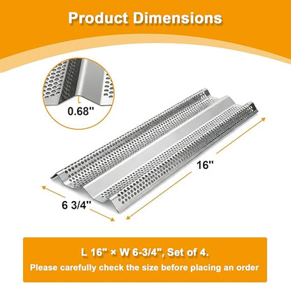 Flame Tamer Replacement Parts for Blaze 3/4/5 Burner Gas Grills , 16" Stainless Steel Grill Heat Plates for Blaze 25"/32"/40" Grill Models BLZ-4, BLZ-4LBM, BLZ-4LTE, BLZ-3LBM, BLZ-5, BLZ-5LTE, 4 Pack