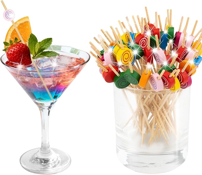 100 Pcs Cocktail Picks, Decorative Multicolor Lollipop Toothpicks, for Valentines Day Theme Party Wooden Long Sticks Appetizers Fruits Drink Garnish Decorations Party Supplies (4.7 Inch)