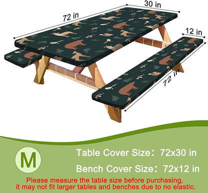 Picnic Table and Bench Cover Set, Waterproof Fitted Elastic Cloth | Portable Camping Essentials With Built-In Storage Pocket And Waterproof Fabric For Outdoor RV Or Picnic Table Use