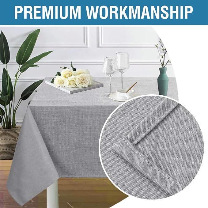 H.VERSAILTEX Linen Textured Table Cloths 60 x 104 Inch Premium Solid Tablecloth Spill-Proof Waterproof Table Cover for Dining Buffet Feature Extra Soft and Thick Fabric Wrinkle Free, Grey