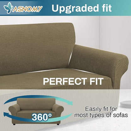 Asnomy Stretch Couch Covers Washable,loveseat Covers Slipcovers,Khaki | 1-Piece Sofa Cover(55"-78") loveseat cover Furniture Protector Soft Jacquard,Non-Slip Elastic Bottom for Dogs & Kids