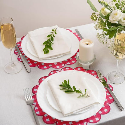 100Pcs Checkered Paper Placemats Red Gingham Place Mats 13.5 Inch Disposable Round Decorative Dining Table Mats with Scalloped Edges Paper Cutouts Decor for Summer Picnic BBQ Table Party Supplies
