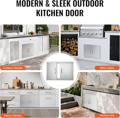 VEVOR BBQ Access Door, 28W x 19H Inch Double Outdoor Kitchen, Stainless Steel Flush Mount, Wall Vertical with Handles, for BBQ Island, Grilling Station, Outside Cabinet