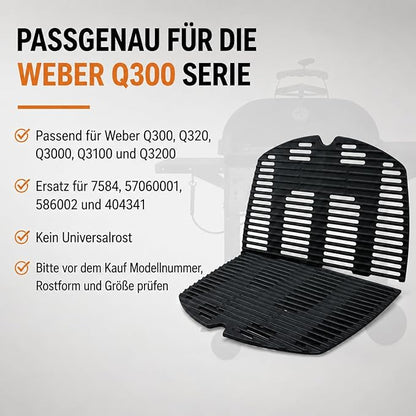 Uniflasy 7646 7584 Cooking Grates Compatible with Weber Q300 Q320 Q3000 Q3100 Q3200, 25 x 17.8 Inch Cast Iron Grill Grate Replacement Parts, 2 Pack