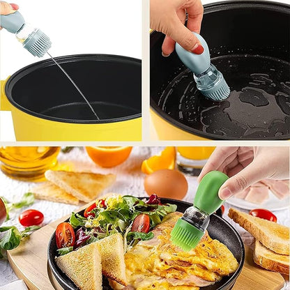 Oil Dispenser Bottle with Silicone Brush, 200ML 2 in 1 Silicone Dropper Measuring Oil Dispenser Bottle for Kitchen Cooking, Frying, Baking, BBQ Pancake, Air Fryer, Marinating - Green