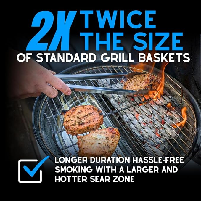 SnS Grills Slow ’N Sear Charcoal Basket Insert for 18” Weber Kettles – Heavy Duty Stainless Steel Charcoal Basket – Two Zone Cooking System, Indirect Smoking & High Heat Searing – BBQ Grill Accessory