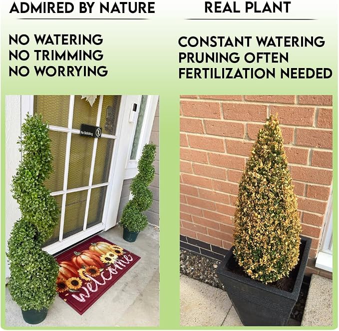 Admired By Nature 36" Artificial Boxwood Spiral Topiary Tree in Plastic Plant Pot - For Home Decor, Indoor, Outdoor, Crafts, Offices - Set of 2, Green