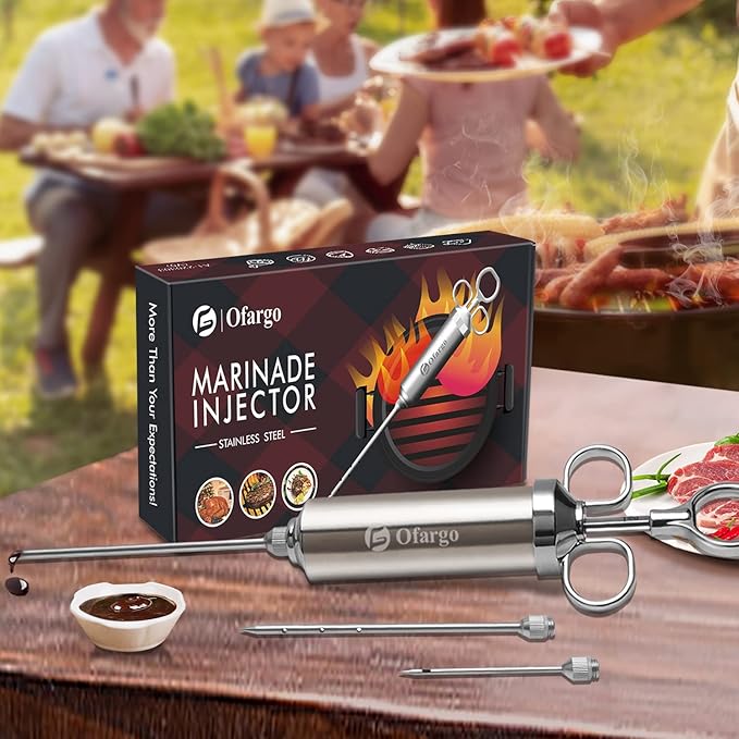 Ofargo Meat Injector - 3 Needles for Smoking Meats, Beef, Turkey; 2-Oz Marinade Injector Syringe; User Manual Included