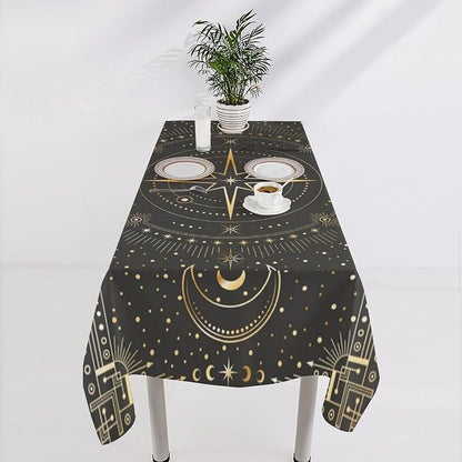 Vintage Tarot Moon Tablecloth Boho Mystical Crescent Moon Phases Star Galaxy Space Table Cloth Water Resistant Wipeable Table Cover for Picnic Party Holiday Kitchen Dinner Table 60"x90"