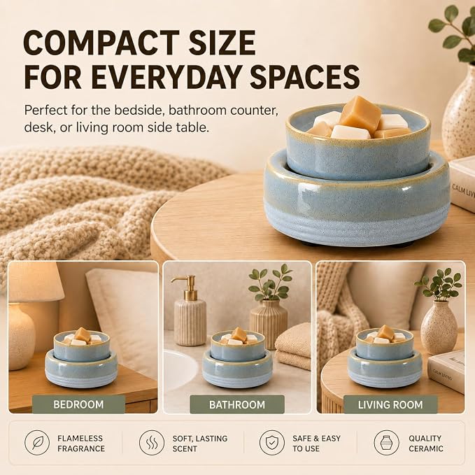 Wax Melt Warmer, Ceramic Candle Melter Melting Wax 3-in-1 Oil Burner Electric Fits Yankee Large Jar, Scented Candle Holder for Home Decor Gifts for Mom Grandma Women Girls