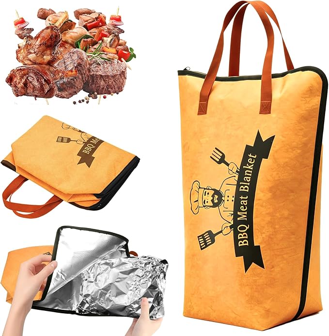 BBQ Blanket for Resting Meat Bag 21" Brisket Blanket Barbecue Tool Sets with Wide Mouth Large Beef Compatible Barbecue Smoker Accessories Grill Meat Insulated Reusable Resting Smoke Bag Cooking Gift