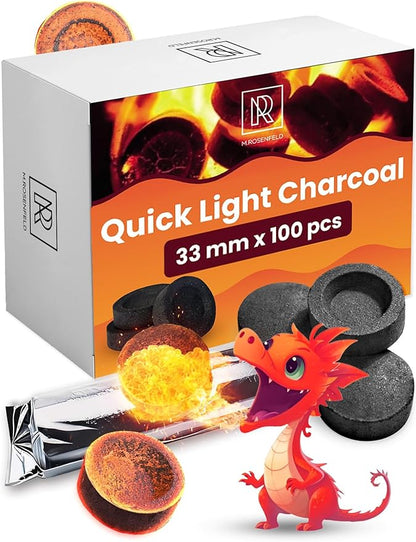 100 pcs Charcoal Discs to Burn Incense - Hookah Charcoal Hookah Coals for Hookah - Quick Light Charcoal Tablets - 33 mm Premium Quality Incense Charcoal Discs - Pack of 100