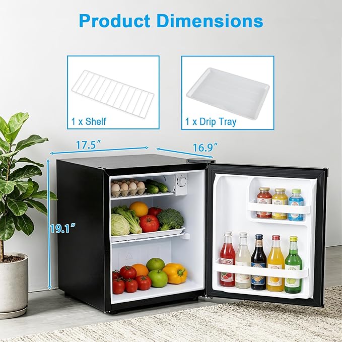 COSTWAY 1.7 Cu.Ft Mini Fridge, Compact Refrigerator w/Chiller Compartment, Adjustable Thermostat, Reversible Single Door & Low Noise, Small Refrigerator for Dorm, Office, Bedroom & Apartment (Silver)