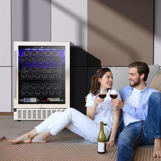 COWSAR 24 Inch Wine Cooler Refrigerator, 149 Cans Commercial Beverage Refrigerator, Tall Freestanding/Built-in Wine Fridge Drink Fridge with LED Light, Dual-Layer Digital Temp Control Glass Door