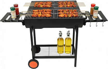 Barrel Barbecue Charcoal Grill 871 Square Inches Cooking Area Outdoor BBQ Grill with 2 Foldable Side Tables Charcoal Barrel Grills for Patio Backyard Camping Picnics Tailgating Parties