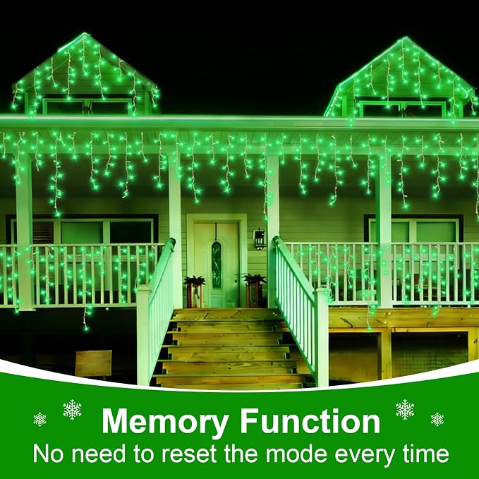 QITONG Green Halloween Lights, 33ft 400 LED Icicle Light for Outside with 8 Modes, Clear Wire Connectable Christmas String Lights Plug in Indoor