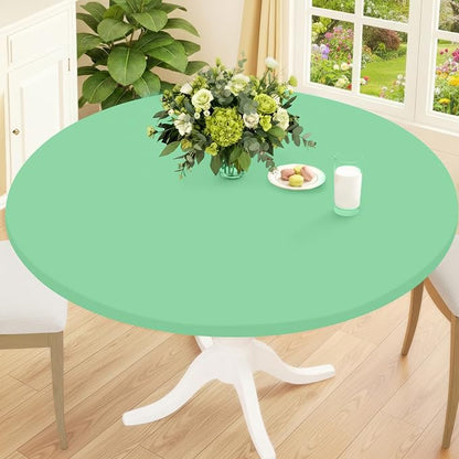 Smiry Round Spandex Tablecloth, Elastic Fitted Washable Tablecloths for 57"-68" Tables, Waterpoof Stretch Picnic Table Cover for Dining, Indoor and Outdoor, Green