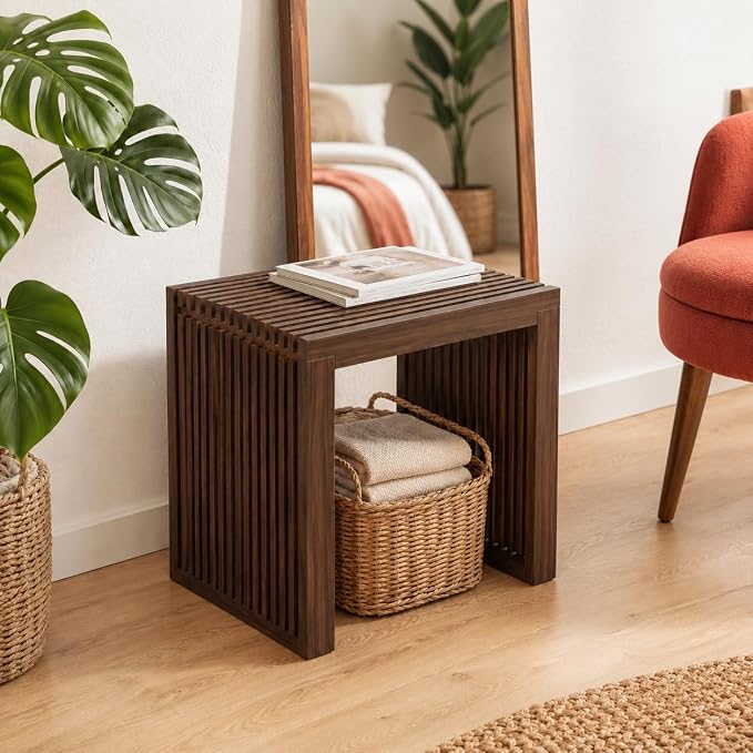 APRTAT Bamboo Dining Bench 17-Inch Indoor Wood Shoe Rack Bench for Entryway | Easy Assemble, Sturdy & Durable,Slatted Design,Versatile Everyday Seating,Living Room Hallway Bedroom Bathroom