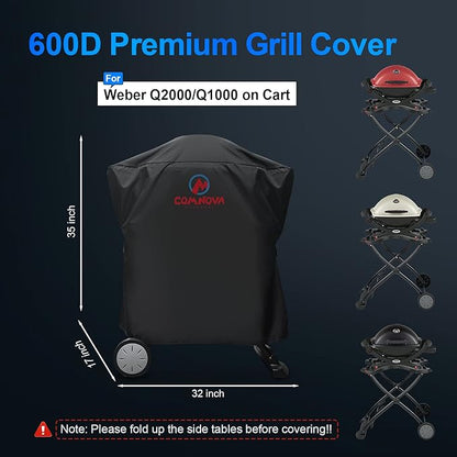 Comnova Weber Grill Cover - Q Series, Q2000/Q200/Q1000/Q100, Q2200, 2400, 1200, 1400 & More - Heavy Duty & Waterproof