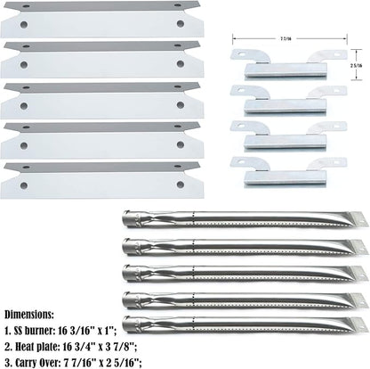 Parts Kit DG261 Replacement for Brinkmann 810-1575-W Gas Grill - Stainless Steel Burner, Carry-Over Tubes, and Heat Plate