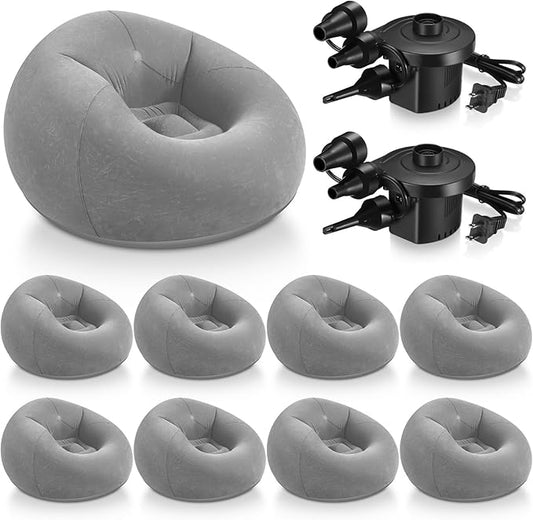 Realspring 6 9 12 Pcs Inflatable Bean Bag Chairs for Adults with Electric Air Pump, Blow up Couch Folding Portable Inflatable Couch Lazy Sofa for Outdoor Movie Night Camping(Grey,9 Pcs)