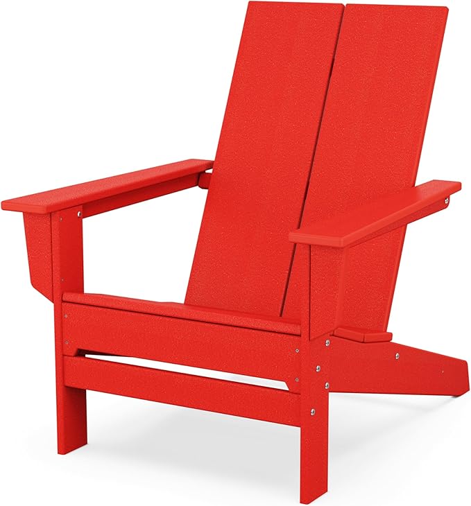 Polywood Contemporary Modern Oversized Adirondack Chair in Sunset Red